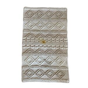 Boho cream textured entry way rug pin pom diamond tight woven geometric mat